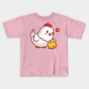 Cute Mom Chicken And Chick Cartoon Kids T-Shirt